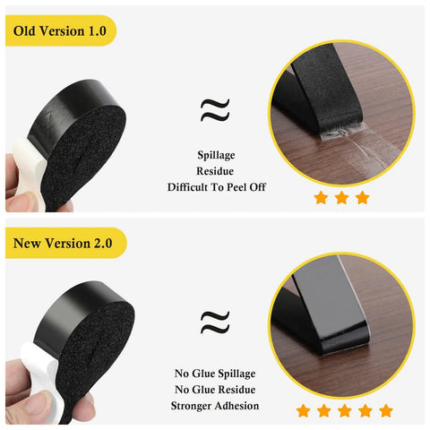 Comparison of old and new versions of 1-inch neoprene foam tape showing adhesive differences for window AC seal kit.
