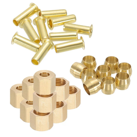 Brass Compression Fittings Set, 30 Piece All-In-One Kit With Sleeves, Ferrules, Inserts, And Nuts For Fast, Secure Connections