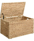 Open Rectangular Water Hyacinth Wicker Storage Trunk With Iron Wire Frame Handwoven And Breathable Organizer Chest For Dope Home Decor Sturdy