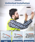 Installer demonstrating how to mount a 14 Pack 6 Inch Ultra Thin LED Recessed Ceiling Light With Junction Box No Fuss 5CCT Selectable. 