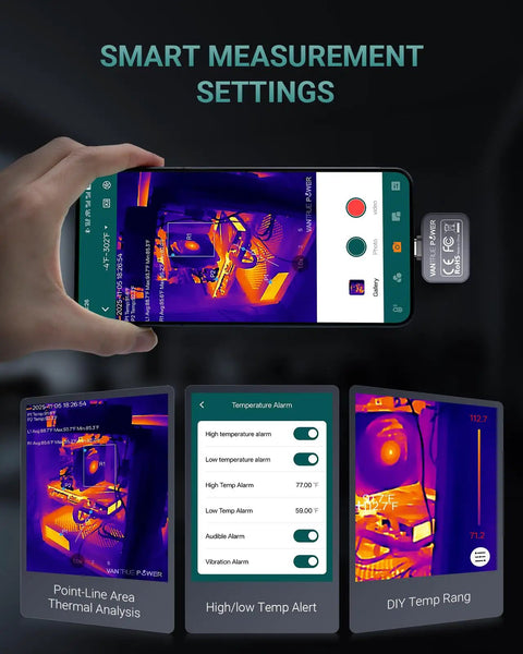 Thermal Imaging Camera For Android With 512x384 Super Resolution And 25Hz Refresh Rate From Minus Four To One Thousand Twenty Two Fahrenheit Infrared Imaging For Android Phones And Tablets connected to smartphone displaying thermal images.