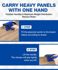 Crush Your Heavy Loadouts With This Panel Carrier Tool For 4x8 Sheets Up To 100 Lbs One Handed Ergonomic Grip shown in use, step by step guide.