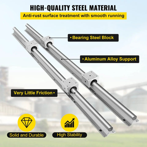 Rock Solid SBR16 Linear Rail Kit With Two 800mm Guide Ways And Four SBR16UU Bearing Blocks showcasing high-quality steel material.
