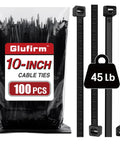 Pack of 10 Inch Black Cable Ties 100 Pack Heavy Duty 45Lb Tensile Strength UV Resistant Nylon Wire Ties for versatile use