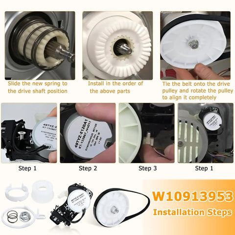 Washer Shift Actuator Kit With Pulley Clutch And Drive Belt For Maytag Kenmore Amana Whirlpool Crosley Washing Machines Replacement Part Set Easy Install Kit With Durable Components For Plug And Play Quick Fix And Smooth Quiet Washes Every Time. installation steps with actuator, pulley, belt
