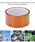 Pro Grade Polyimide Kapton Tape For Electronics And DIY Projects, High Temperature Insulation Tape For Motors Circuit Boards Battery Wrapping Sublimation And Transformers, Heat Transfer Ready, 108.3 Ft Roll displayed on white background with industrial applications