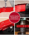 Seven Piece Aluminum Router Table Setup Blocks Gauge Set for Quick Height Depth and Edge Measurements in use