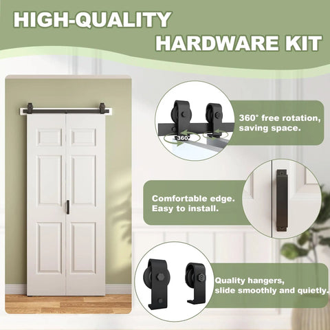 36 By 84 Inch Bifold Barn Door 6 Panel With Three Point Three Foot Hardware Kit Included, visible hardware and door details