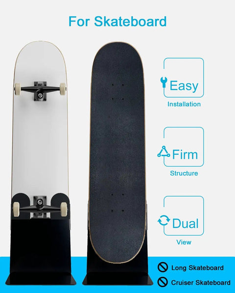 Dope Portable Skateboard Floor Stand With Dual View Display holding skateboard, showcasing easy installation and firm structure.