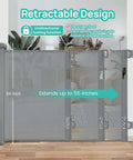 Retractable Baby Gate With One Way Lock Mesh, Tall 34 Inch Safety Gate For Kid And Pup, Extends To 55 Inches Indoors