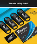 Front view of Roygra V-cut cigar cutter set, 4-pack in black plastic, fits all cigars