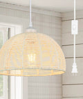 Plug In Pendant Light With 16ft Rattan Boho Woven Hanging Cord For Dining Room Living Room Kitchen Bedroom Arc Design Cream Finish Easy Install Chill Vibe Ambient Glow with switch