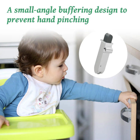 Heavy Duty Abs Pc Soft Close Cabinet Dampers Ten Pack shown with child reaching for cabinet door using safety buffer design.