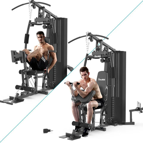 Two people using All In One 160Lb Home Gym System For Full Body Workouts, Multifunctional Equipment To Train At Home, Heavy Duty Steel Frame