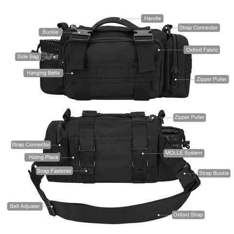 Bike Handlebar Bag With 900D Nylon Water Resistant Tactical Waist Pack For Cycling And Hiking, Heavy Duty MOLLE