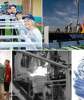 Collage of water filtration system assembly and maintenance with technicians working on Radial Flow Carbon Block Filter Cartridge 20-Micron.
