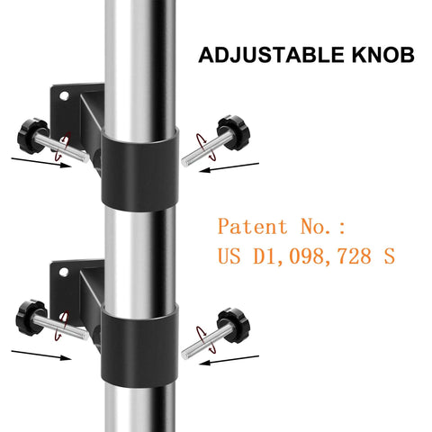 Heavy Duty Adjustable Patio Umbrella Holder Clamp Stand For Railing Mount with two fixed knobs visible on bracket