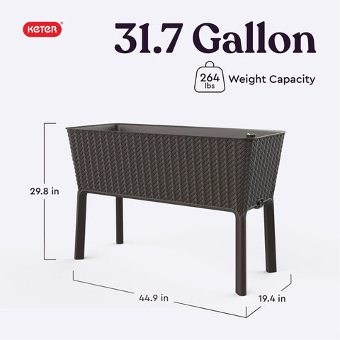 Front view of Splendor 31.7 Gallon Raised Garden Bed With Self Watering Planter Box And Drainage Plug in brown rattan pattern