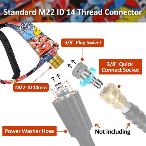 Pressure Washer Spray Gun With Foam Cannon Kit All In One For Car Wash 3000 PSI M22 Inlet Three Eighths Inch Quick Connect Swivel Handle