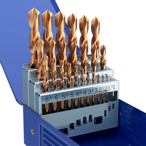 M35 Cobalt Drill Bit Set 25 Piece Pro Grade With Metric Sizes 1.0mm To 13.0mm HSS Cobalt Jobber Bits in metal index box