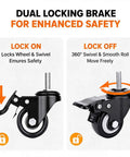 Dual Lock Guaranteed Dual Lock Caster Wheels 2 Inch Heavy Duty Swivel Casters showing locking mechanism and threaded stem.