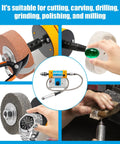 Industrial Strength Bench Buffer And Jewelry Polisher With Variable Speed Drive 320W Motor 800 To 10000 RPM Heavy Duty Design showing cutting and polishing tools