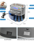 Efficient Coin Counter And Sorter Machine With 48 Coin Wrappers And Change Roller Dual Tube And Bin Smart Modes, dimensions shown