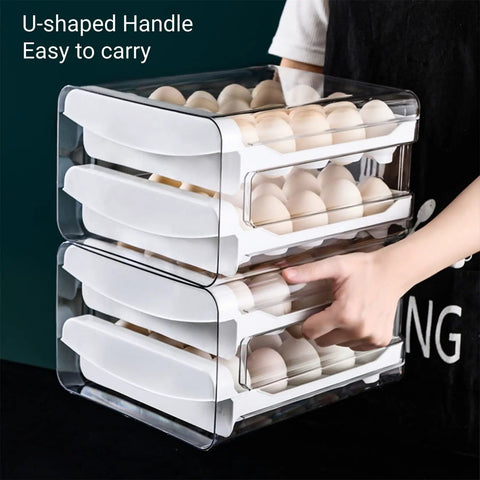 Double Layer Egg Storage Container For Refrigerator With Drawer Style Stackable Egg Holder Clear Plastic Tray Holds 40 Eggs Easy Access
