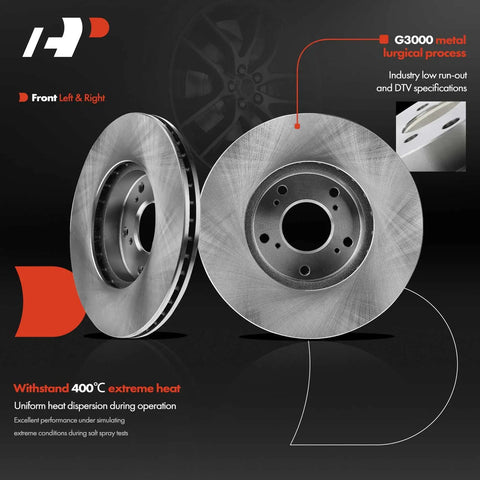 Front Vented Disc Brake Rotors And Ceramic Pads Kit For Honda And Acura Cars, showing two rotors with vented design, metallic finish