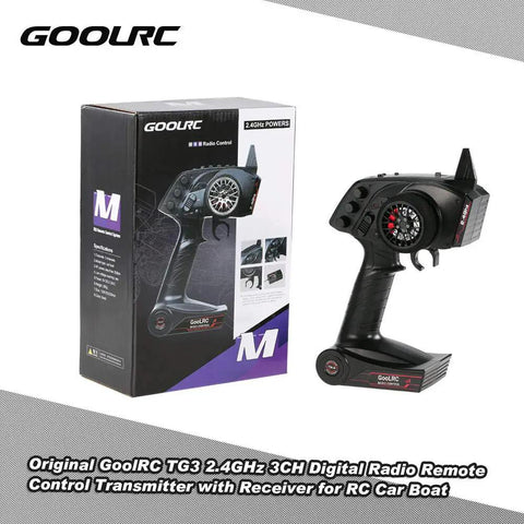 2.4G 3CH AFHS Radio Remote Control Transmitter With Receiver For RC Car And Boat next to its original packaging