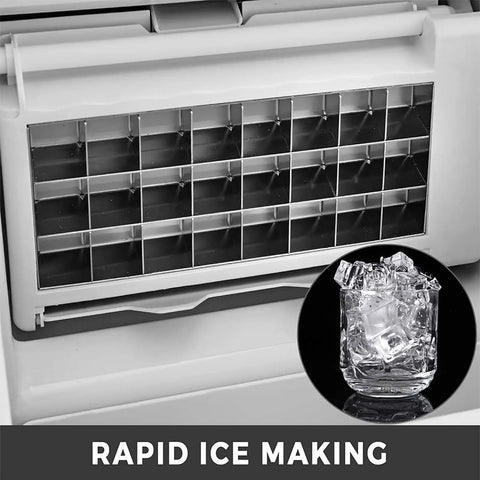 Smooth Operator Portable Countertop Ice Maker With Auto Self Cleaning And Ultra Quiet Motor, generates clear ice cubes rapidly.