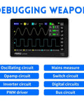 Grab-And-Go Portable Handheld Oscilloscope With 2 Channels displaying waveforms on 7-inch touch screen with debugging options.