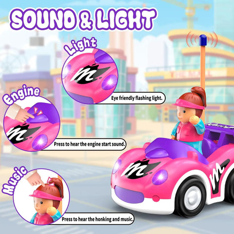 Toddler Friendly Remote Control Car For Girls Aged 2 To 4 Simple Two Button RC Vehicle With Lights And Music Kiddo Approved