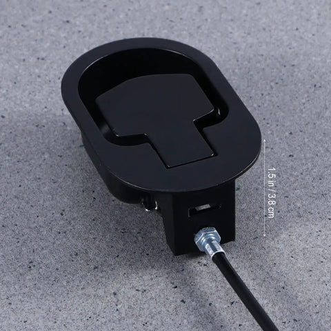 Straight Up Universal Recliner Release Cable Replacement with Heavy Duty Aluminum Spring Pull Handle, top view on gray surface.