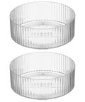 Two Pack Fluted Lazy Susan Plastic Spinner Turntable For Kitchen Counter Organizing Rotating Organizer Swivel Tray For Spices And Accessories 9 Inch Round Clear Sturdy Build Life Hack, stacked view.