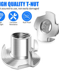 Heavy Duty Four Pronged T Nuts for Wood Furniture Assembly showing high strength, corrosion resistance, rust proof