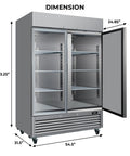 Shop Ready Commercial Freezer Upright Refrigerator With No Frost Hassle 49 Cubic Foot Stainless Steel Reach In Cabinet dimensions showing width, height, and depth.