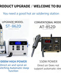 Comparison of two hot air rework stations, featuring Beefy 1000W Digital Hot Air Rework Station with LCD Display and auto sleep