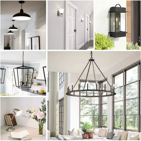 Collage of various indoor and outdoor lighting fixtures in modern settings.