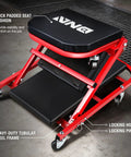 Beefy Low Profile Rolling Folding Mechanic Creeper Seat With Six Swivel Casters And Heavy Duty Steel Frame showing thick padded seat and locking features.