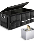 Heavy Duty Trunk Organizer With Waterproof 1680D Oxford Fabric Collapsible Storage System With Foldable Cover Reflective Strip Four Mesh Pockets