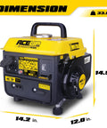 Portable 1200 Watt Gas Powered Generator For Camping And Home Use Ultralight 35 Pound Design side view with dimensions