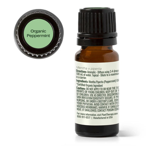 Cool Mint Peppermint Essential Oil 10 mL 100 Percent Pure Organic USDA Certified Organic Aromatherapy Oil For Diffuser Bottle Back