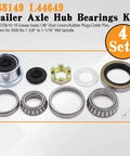 4 Set Boat Trailer Bearing Kit For 3500Lb EZ Lube Axles With L68149 And L44649 Bearings Seals Dust Covers Cotter Pins