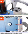 Close-up of travel limit screws on Heavy Duty Manual Arbor Press Featuring Precision Handwheel And Cast Iron Core for controlled travel distance.