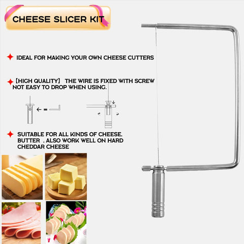 Solid Stainless Steel Cheese Slicer Kit With Grippy Handle And Hex Key Great For Whipping Up Knockout Gift Boards showing wire assembly.