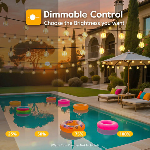 58 Ft Outdoor Solar String Lights With 25 G40 Plastic LED Bulbs Waterproof Hanging Globe Lights over patio and pool
