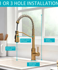Touchless Kitchen Faucet With Pull Down Sprayer In Brushed Brass next to window, motion sensor hands free water faucet for sink.