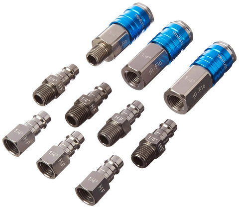 Tru-Flate 1/4 in HI-FLO aluminum plug and coupler set with blue anodized fittings