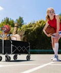 Collapsible Wagon Cart With Adjustable Handle No-Fuss 360 Lb Capacity Lightweight Black Haul Wagon on basketball court